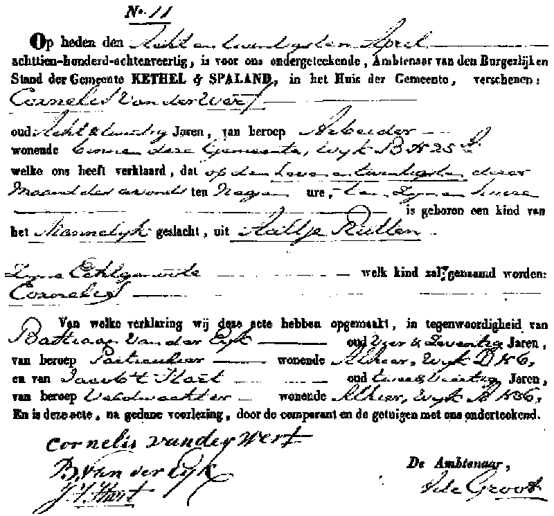 akten van geboorte van Cornelis van der Werf en huwelijk van Cornelis van der Werf - Johanna vd Sman